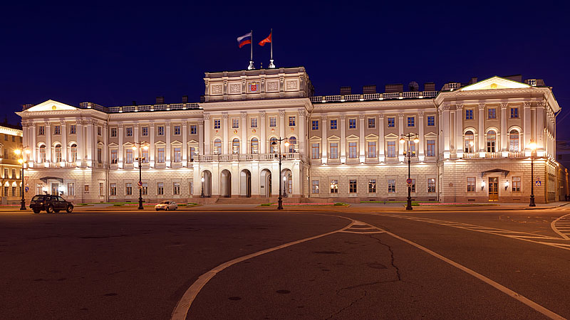 Night view of Mariinskiy Palace in St Petersburg, Russia