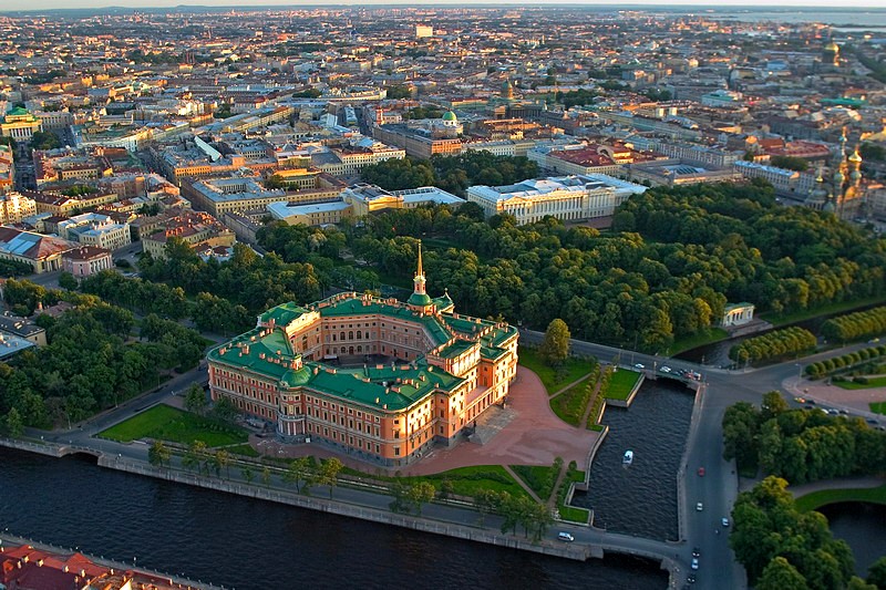Aerial view of Mikhailovsky (Engineers') Castle in St. Petersburg, Russia