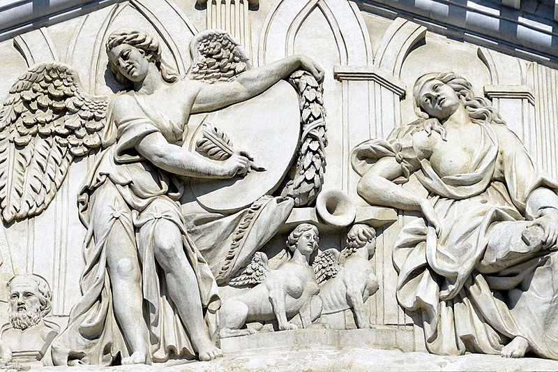 Frieze on the pediment of Mikhailovsky (Engineers') Castle in St. Petersburg, Russia