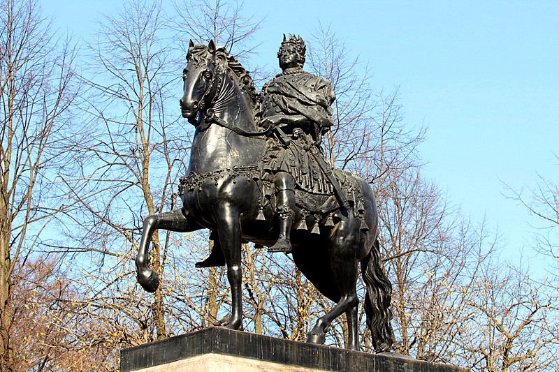 Monument to Emperor Peter the Great outside Mikhailovsky (Engineers') Castle in St Petersburg, Russia