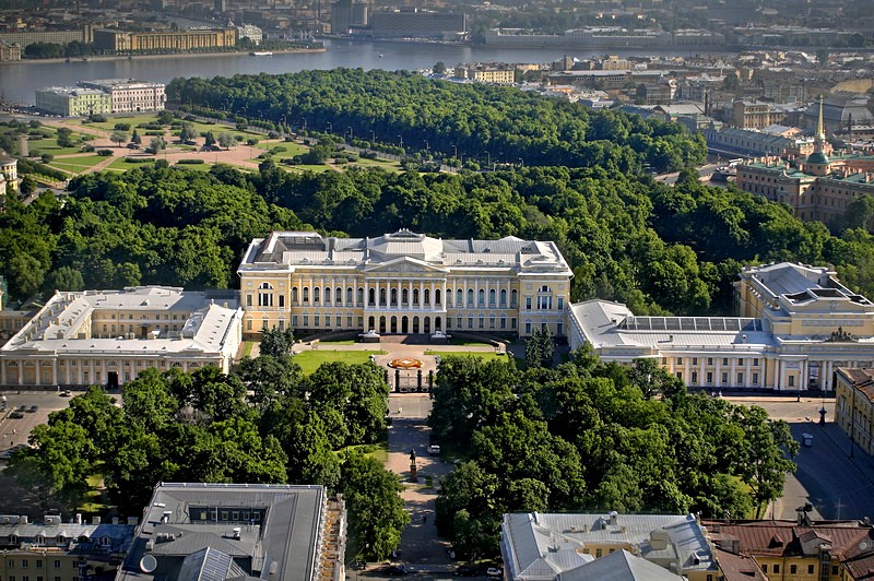 Aerial view of Mikhailovsky Palace in St Petersburg, Russia