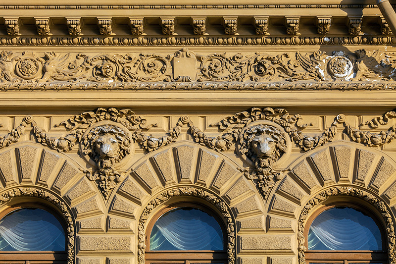 Florentine-style facade of the Derviz Mansion (Wedding Palace) on the English Embankment in St Petersburg, Russia