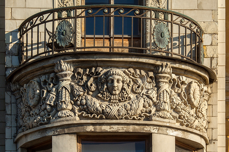 Decorationations on the Palace of Grand Duke Mikhail Alexandrovich on the English Embankment in Saint-Petersburg, Russia Decorationations on the Palace of Grand Duke Mikhail Alexandrovich on the English Embankment in Saint-Petersburg, Russia