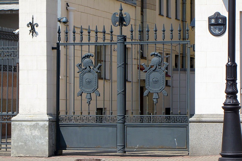 Wrought-iron gates of the Palace of Grand Duke Nikolay Nikolaevich in St Petersburg, Russia