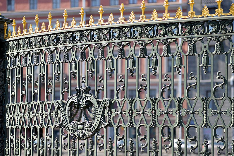 Wrought-iron fence of the Sheremetev Palace in St Petersburg, Russia