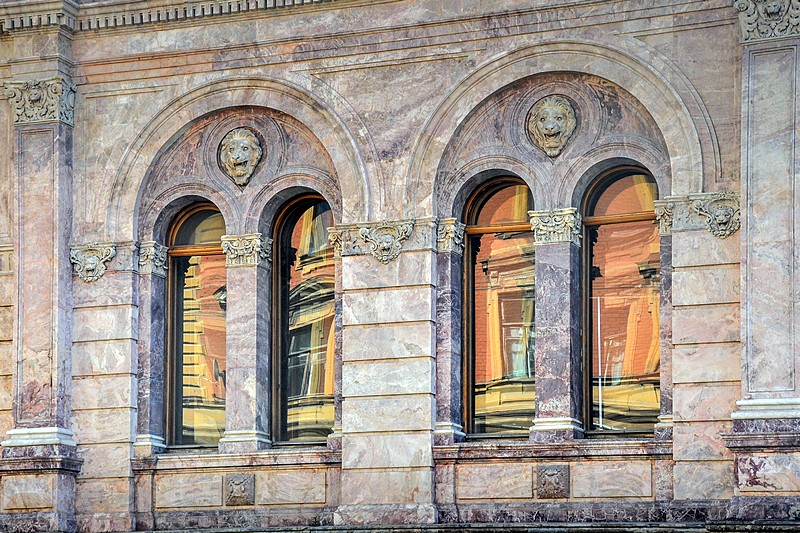 Decorationations on the Kushelev-Bezborodko Mansion on Gagarinskaya Street (known as the Small Marble Palace) in Saint-Petersburg, Russia Decorationations on the Kushelev-Bezborodko Mansion on Gagarinskaya Street (known as the Small Marble Palace) in Saint-Petersburg, Russia