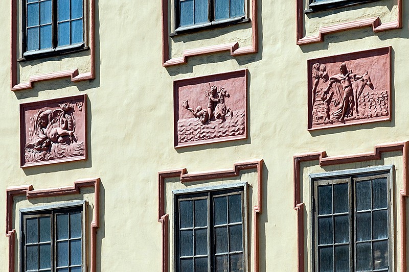 Sculptural decorationations on the Summer Palace of Peter the Great in St Petersburg, Russia