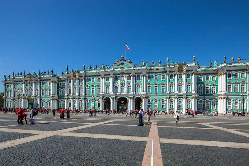 View of the Winter Palace from Palace Square in St Petersburg, Russia