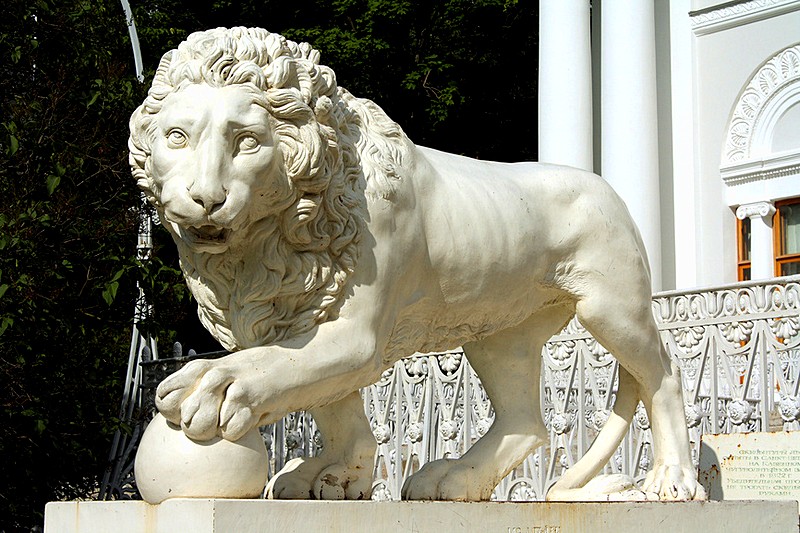 Lion at the entrance to Yelagin Palace in St Petersburg, Russia