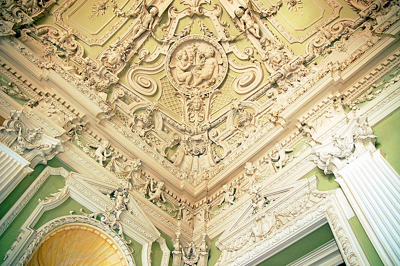 Ceiling molding in one of the halls of the Yusupov Palace in St Petersburg, Russia