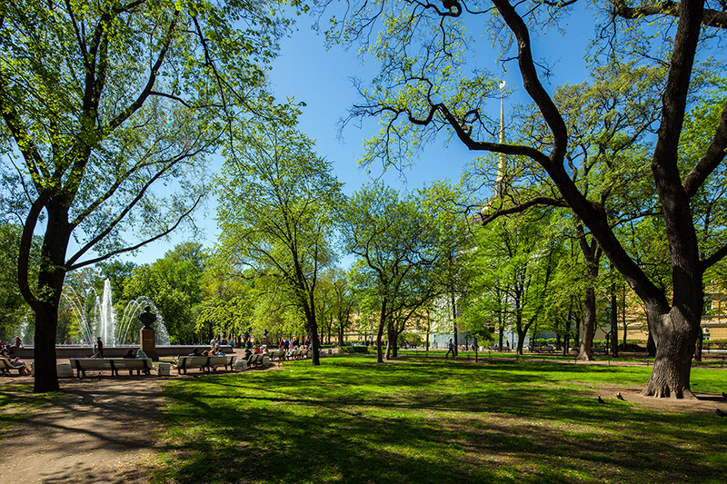 Summer in Alexandrovsky (Alexander) Garden in St Petersburg, Russia