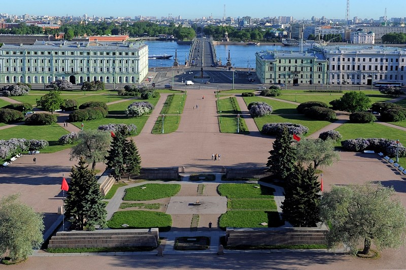 View of the Field of Mars, Suvorov Square and Trinity Bridge in St Petersburg, Russia