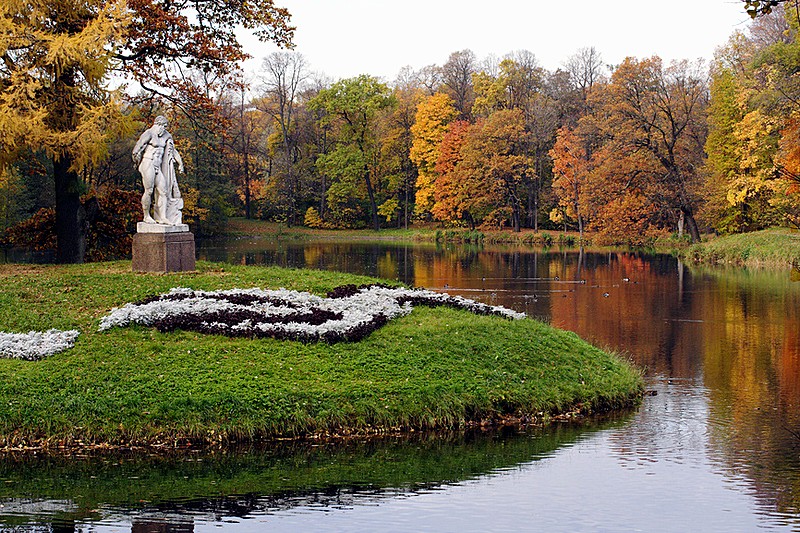 Autumn scene on Yelagin Island in St Petersburg, Russia