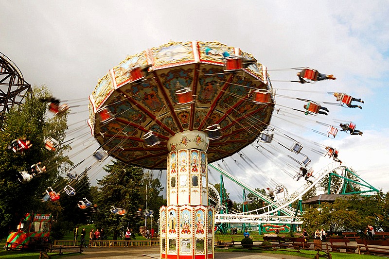 Amusement park at Primorskiy (Maritime) Victory Park in St Petersburg, Russia