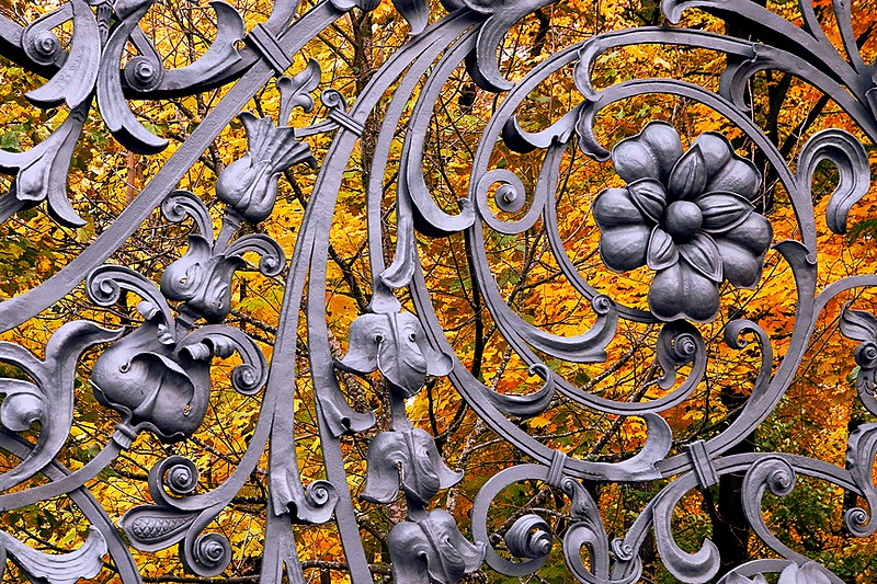 Wrought-iron fence of Mikhailovsky (Michael) Garden in St Petersburg, Russia