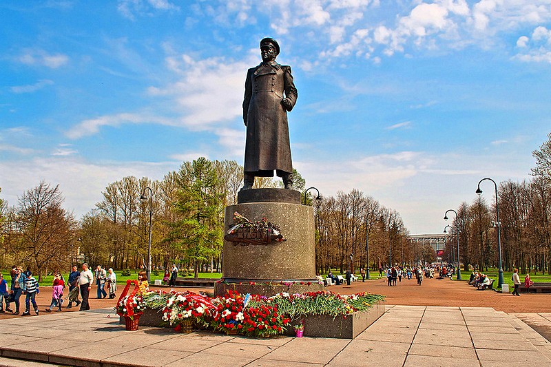 Monument to WWII General Zhukov in Moscow Victory Park in St Petersburg, Russia
