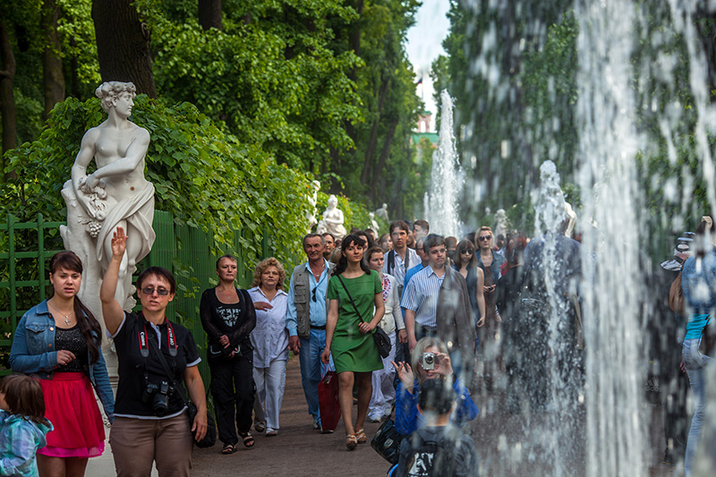 The Summer Garden is full of people on warm summer days in St Petersburg, Russia