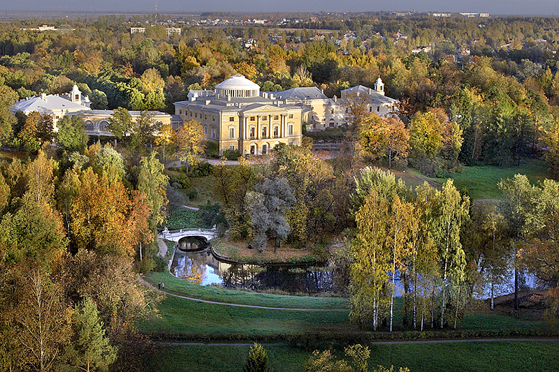 Pavlovsk Park surrounding the Grand Palace in Pavlovsk royal estate, south of St Petersburg, Russia