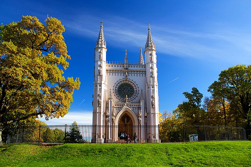 Gothic Cappella in Alexandria Park in Peterhof, western suburb of St Petersburg, Russia