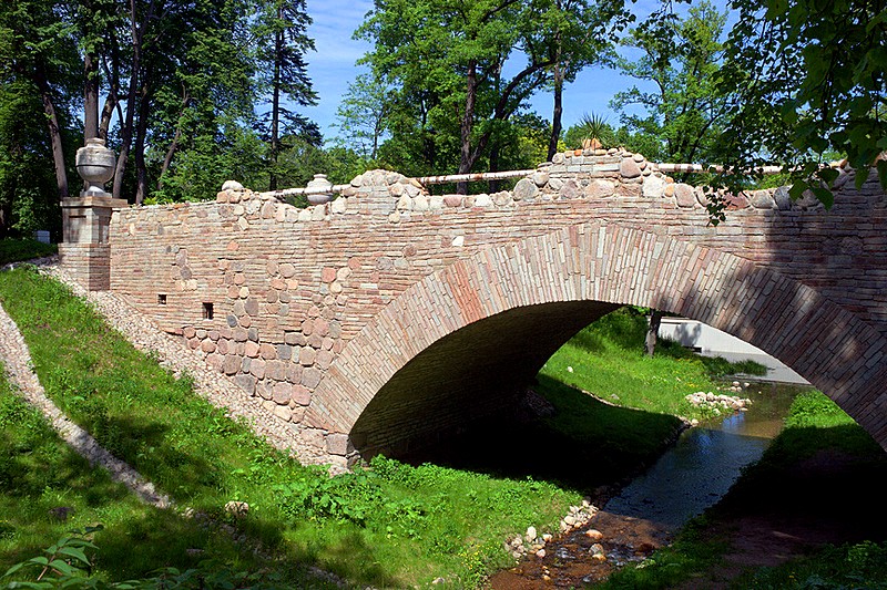 Ruined Bridge in Alexandria Park in Peterhof, western suburb of St Petersburg, Russia