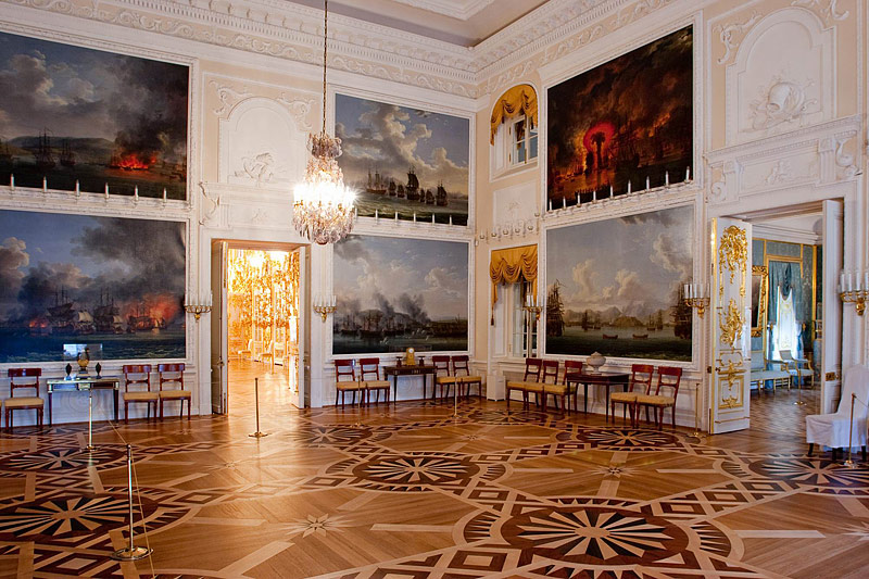 The Chesma Hall at the Grand Palace in Peterhof, west of Saint-Petersburg, Russia