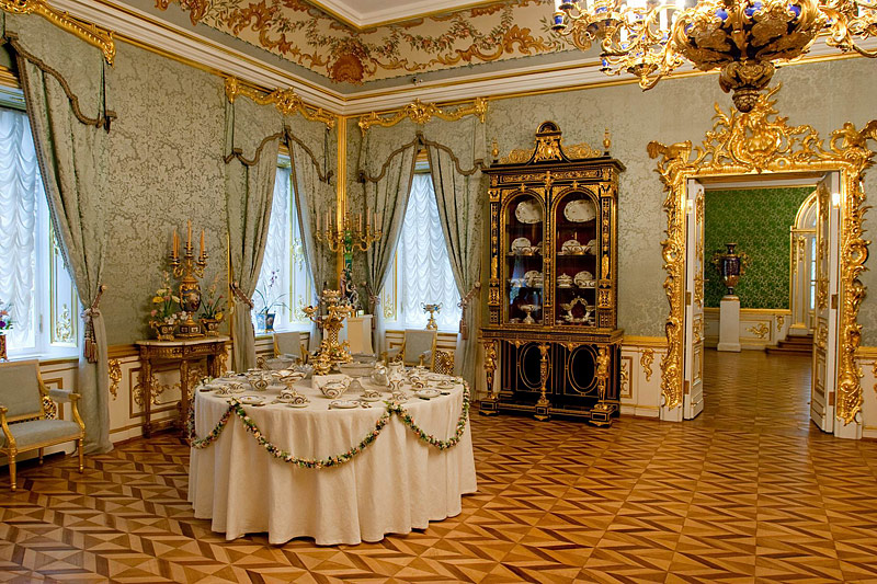 The Blue Sitting Room at the Grand Palace, west of Saint-Petersburg, Russia