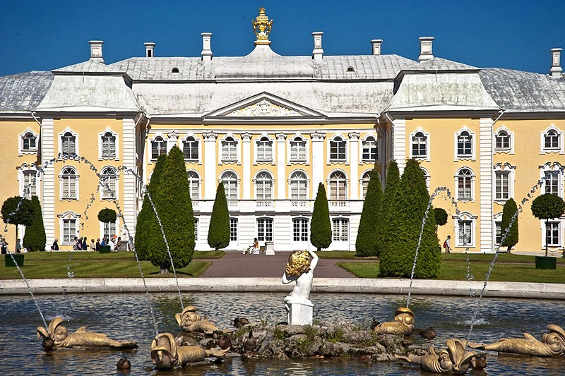 The View of the Grand Palace from the Upper Garden in Peterhof, west of Saint-Petersburg, Russia