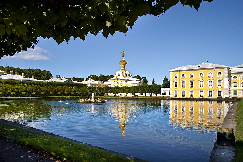 Fountains of the Upper Garden in Peterhof, west of Saint-Petersburg, Russia