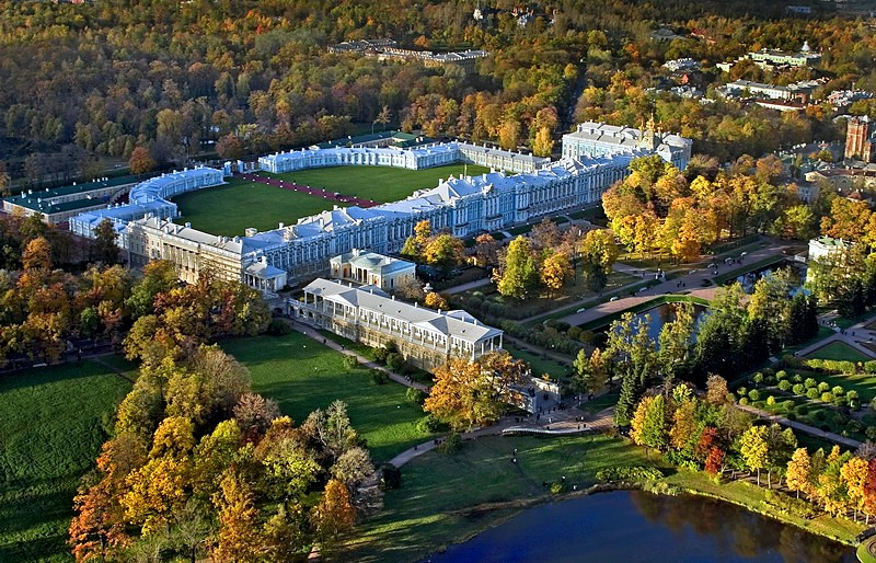 Aerial view of Tsarskoye Selo (Pushkin), south of St Petersburg, Russia