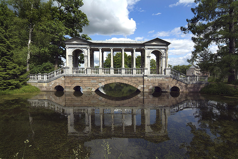 Marble Bridge in Catherine Park in Tsarskoye Selo (Pushkin), south of St Petersburg, Russia