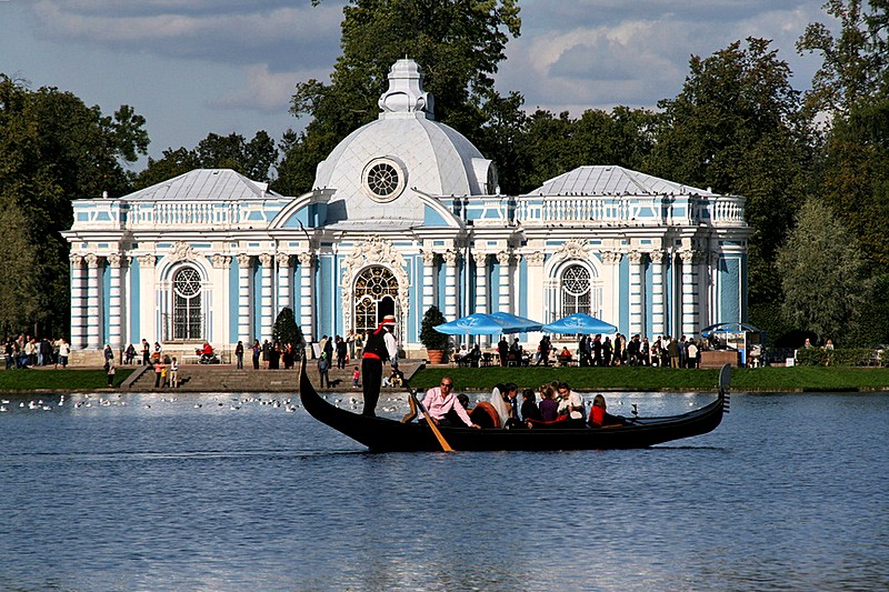 Tourists in the Catherine Park in Tsarskoye Selo (Pushkin), south of St Petersburg, Russia