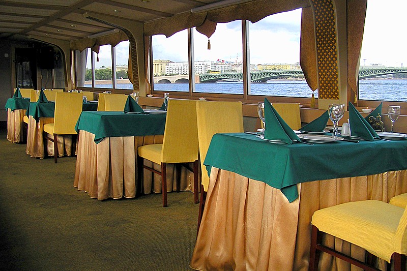 Dining Room of Hit Neva Musical Riverboat in St Petersburg, Russia