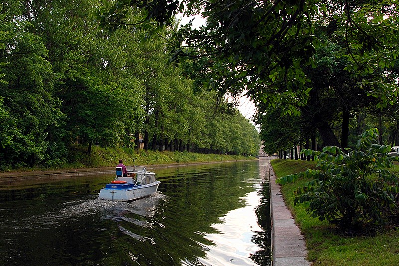 On the silent Karpovka River in St Petersburg, Russia