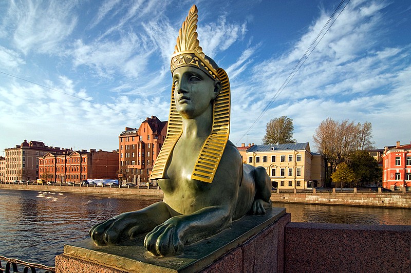 Cast-iron Sphinx on the Fontanka River Embankment in St Petersburg, Russia