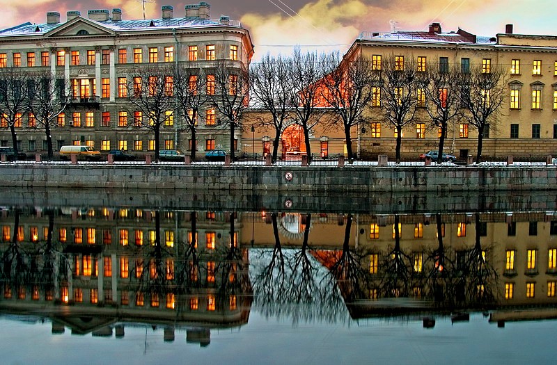 Fontanka River in St Petersburg, Russia, at sunset