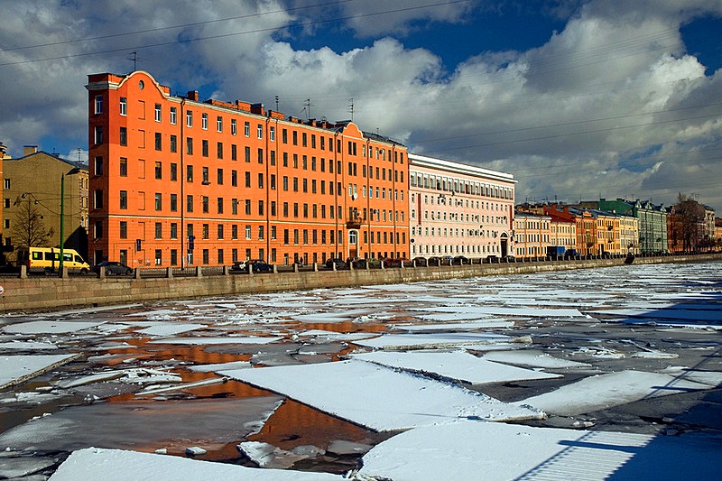 Ice flowing down the Fontanka River in Saint-Petersburg, Russia