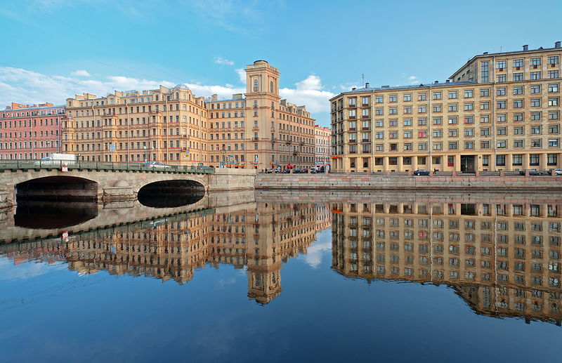 Reflections in the Fontanka River in St Petersburg, Russia