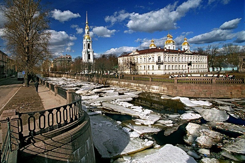 Ice on the Kryukov Kanal in St Petersburg, Russia