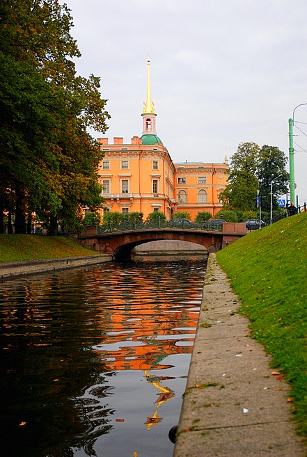 Lebiazhya Kanavka (Swan Channel) leading towards Mikhailovsky (Engineer's) Castle in St Petersburg, Russia