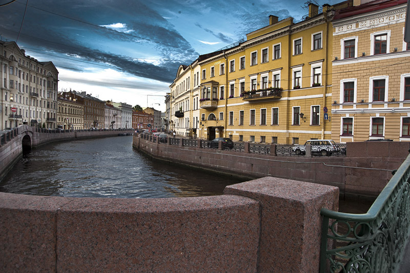 Moyka River in St Petersburg, Russia, at sunset