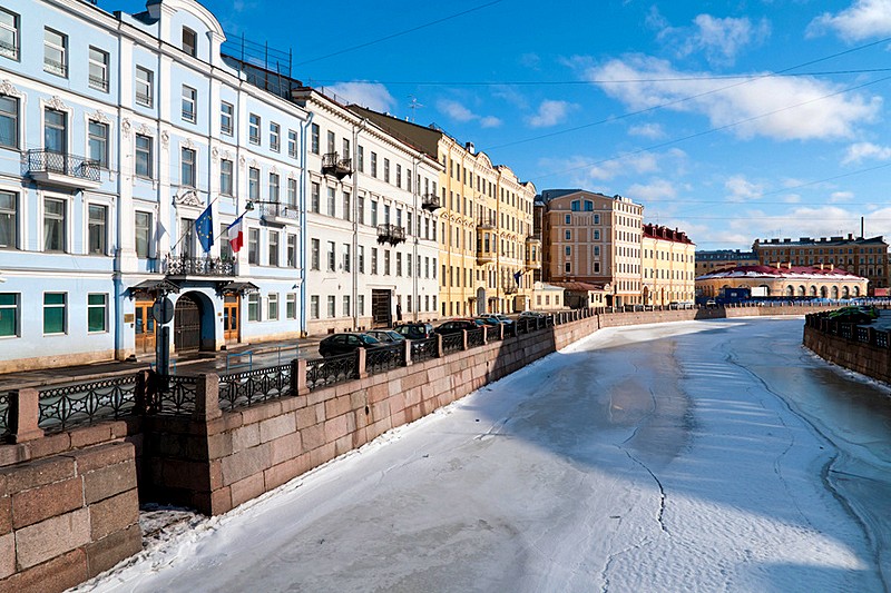 Winter view of the Moyka River in St Petersburg, Russia