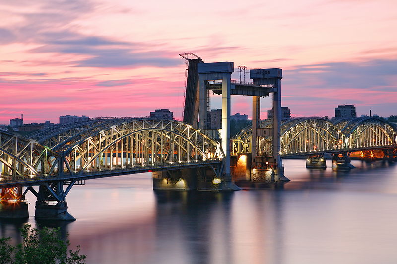 Finland Railway Bridge across Neva River in St Petersburg, Russia