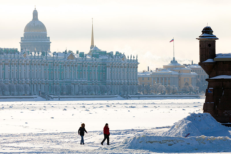 Winter view of the Neva River in St Petersburg, Russia in St Petersburg, Russia