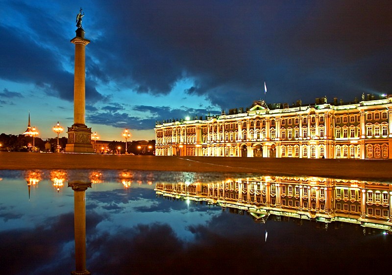 The State Hermitage Museum and Alexander Column in Saint Petersburg, Russia