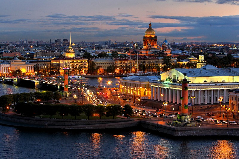 The Stock Exchange and the Rostral Columns in Saint Petersburg, Russia The Stock Exchange and the Rostral Columns in Saint Petersburg, Russia