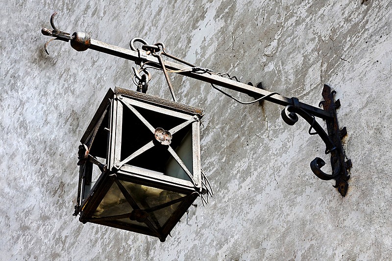 Old lamp post at Vyborg Castle in Vyborg, northwest of St Petersburg, Russia