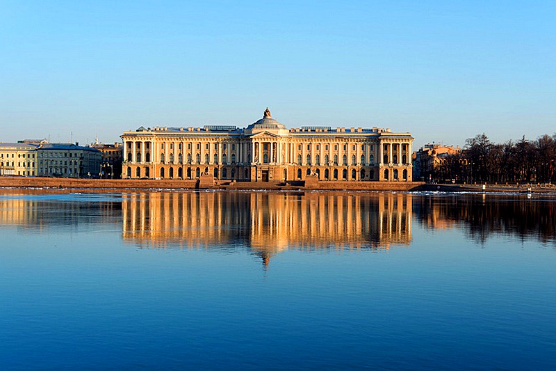 Academy of Fine Arts building on Universitetskaya Embankment in St Petersburg, Russia