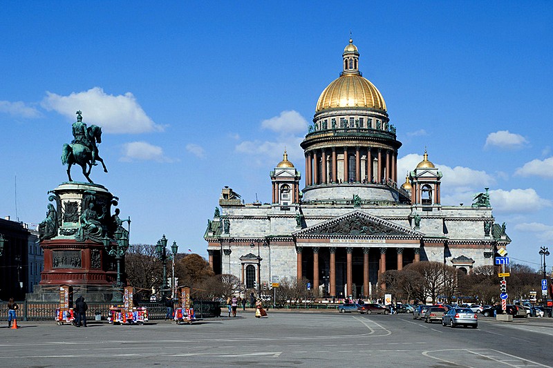 Montferrand's St. Isaac's Cathedral and Monument to Nicholas I in St Petersburg, Russia