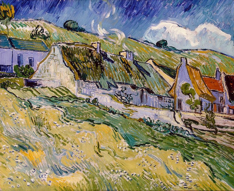 Oil on canvas. 1890. State Hermitage Museum Cottages with Thatched Roofs by Vincent van Gogh at the Hermitage in St. Petersburg, Russia