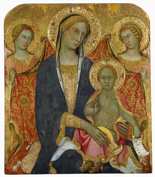 Oil on canvas. c. 1385. State Hermitage Museum Madonna with Child and Two Angels by Paolo di Giovanni Fei at the Hermitage in St. Petersburg, Russia